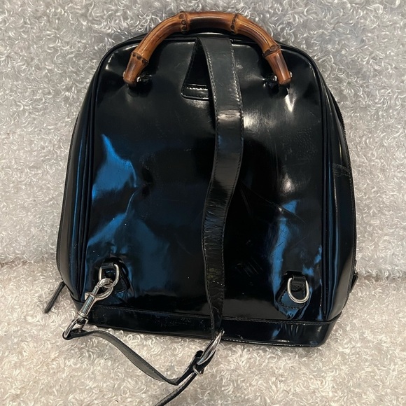 Gucci Bamboo Nylon/Patent Black Backpack Bag.